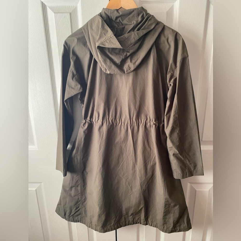 EILEEN FISHER Gray Organic Cotton/Nylon Hooded Longline Windbreaker Jacket SP - Picture 2 of 6